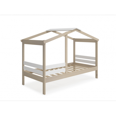 Cama Cabaña Nube de Madera de Pino y Dm Lacado Blanco de 204,9x105x147 cm