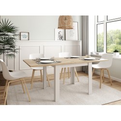 Mesa de comedor Kata tipo libro de 90x90 cm Roble / Blanco Polar Extensible a 180 cm