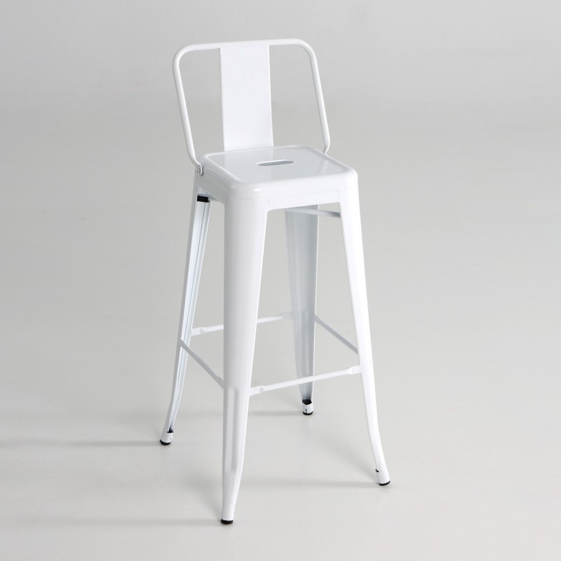 Taburete alto  metal  con respaldo  color blanco