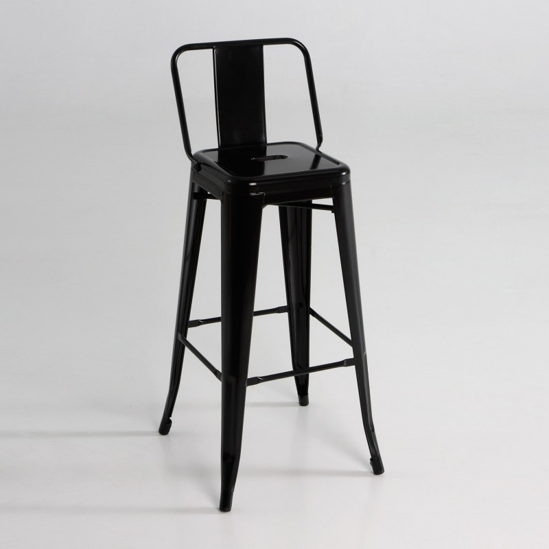 Taburete alto  metal  con respaldo  color negro