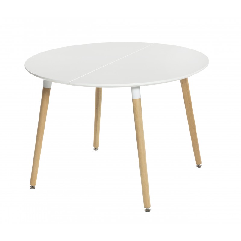 Mesa Redonda Extensible Nórdica de 110 cm. en Blanco y Natural.