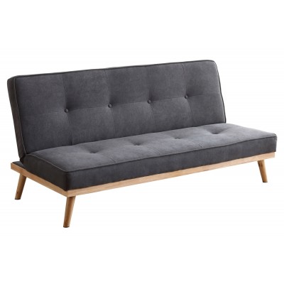 Sofa cama Nórdiko clic clac tapizado gris y patas de madera