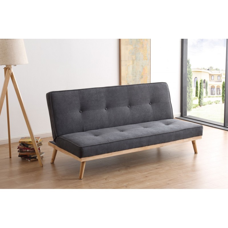 Sofa cama Nórdiko clic clac tapizado gris y patas de madera