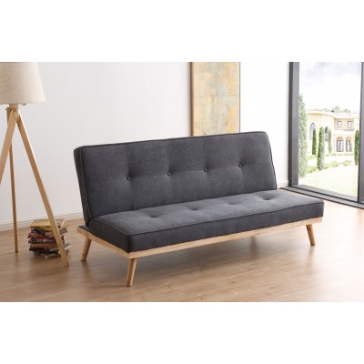 Sofa cama Nórdiko clic clac tapizado gris y patas de madera