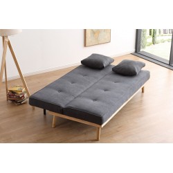 Sofa cama Nórdiko clic clac tapizado gris y patas de madera