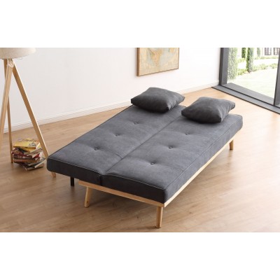 Sofa cama Nórdiko clic clac tapizado gris y patas de madera
