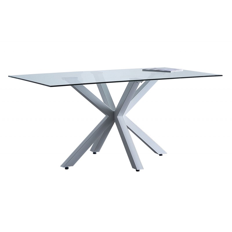 Mesa Comedor Konos de Cristal de 160x90 cm. y Patas Metálicas Blancas