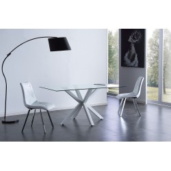 Mesa Comedor Konos de Cristal de 160x90 cm. y Patas Metálicas Blancas