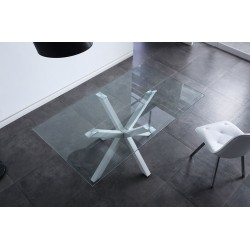 Mesa Comedor Konos de Cristal de 160x90 cm. y Patas Metálicas Blancas