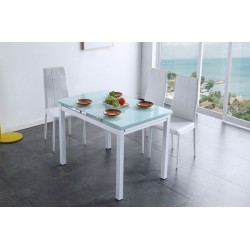 Mesa de Cocina Roma de 110x70 de Cristal Templado Extensible Blanca