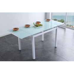 Mesa de Cocina Roma de 110x70 de Cristal Templado Extensible Blanca abierta