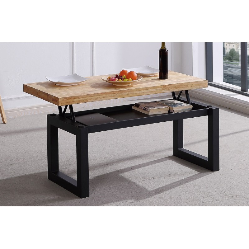 Mesa de Centro Elevable Kove Roble / Negro de 120x60 cm.