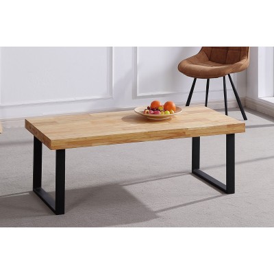 Mesa alta cuadrada de 70x70 cm. de madera color roble y patas metálicas  negras, barata y funcional.