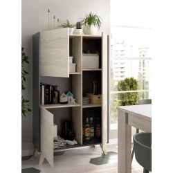 Mueble Alto de salón Oslo acabado Grafito / Roble Natural de 81x43x135 cm