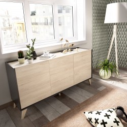Aparador Buffet de 3 Puertas Oslo acabado Grafito / Roble Natural de 155x43x75 cm