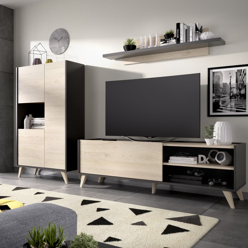 Muebles de salón, composición de 3 piezas para salón Boston, barato y