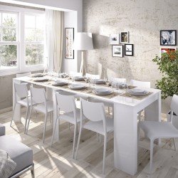 Mesa consola extensible Verona blanco brillo abierta