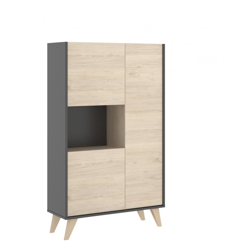 Mueble Alto de salón Oslo acabado Grafito / Roble Natural de 81x43x135 cm