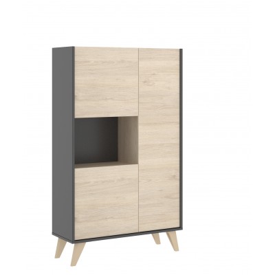 Mueble Alto de salón Oslo acabado Grafito / Roble Natural de 81x43x135 cm
