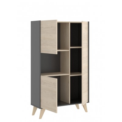 Mueble Alto de salón Oslo acabado Grafito / Roble Natural de 81x43x135 cm