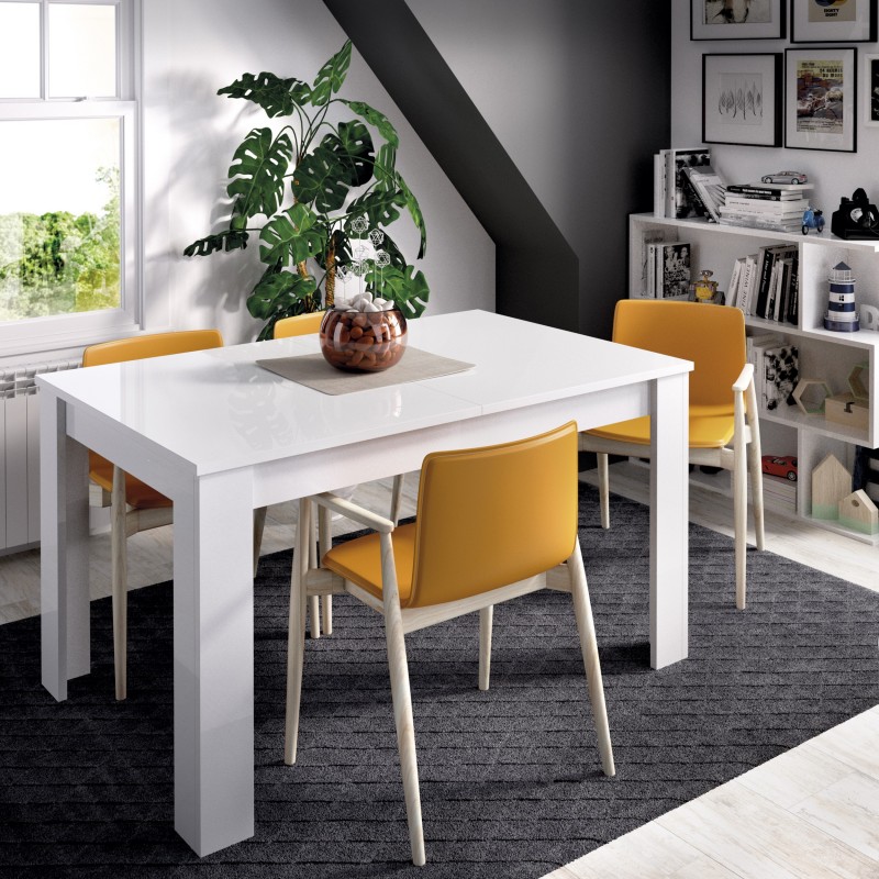 Mesa de Comedor Atlas Extensible de 140x90 cm. Blanco Brillo