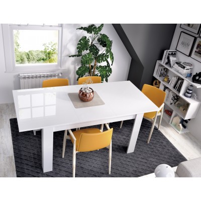 Mesa de Comedor Atlas Extensible de 140x90 cm. Blanco Brillo abierta