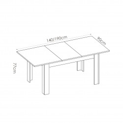 Medidas Mesa de Comedor Atlas Extensible de 140x90 cm. Blanco Brillo abierta