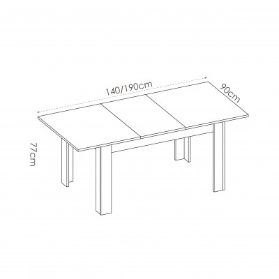 Medidas Mesa de Comedor Atlas Extensible de 140x90 cm. Blanco Brillo abierta