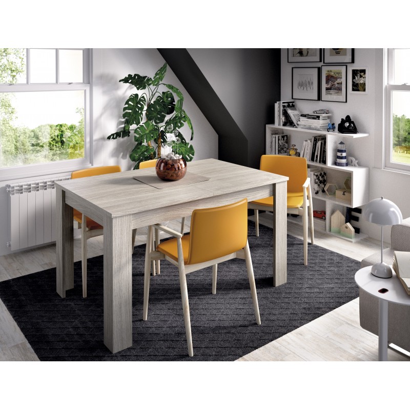 Mesa de comedor extensible acabado roble gris de 140 x 90 cm. barata y
