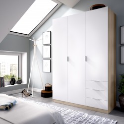 Armario Efren 3P3C Natural / Blanco de 121 x 52 x 184 cm.