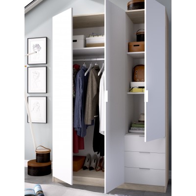 Armario Efren 3P3C Natural / Blanco de 121 x 52 x 184 cm.