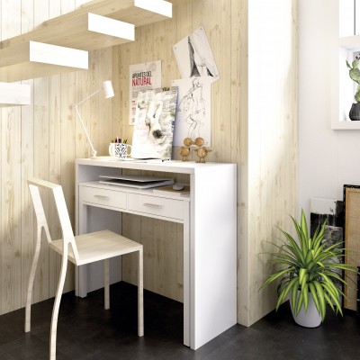 Consola escritorio Bea extensible con 2 Cajones Blanca