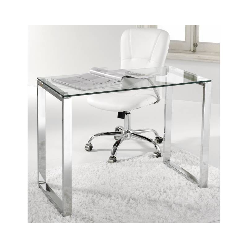 Mesa estudio o despacho cristal y patas cromadas de 100 cm