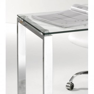 Mesa estudio o despacho cristal y patas cromadas de 100 cm