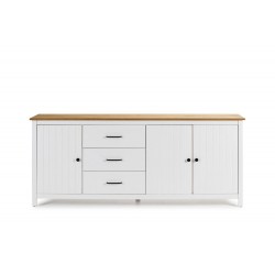 Aparador Claire 3 Puertas y 3 Cajones de Madera de Pino Blanco _ Tapa Natural de 190x40x80 cm