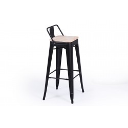 Taburete alto Paris asiento madera-metal negro