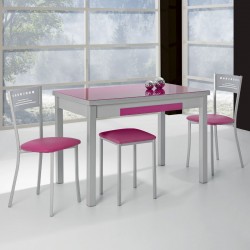 Mesa de Cocina Lana de Cristal Extensible de 90x50 cm. con con Cajón Fucsia