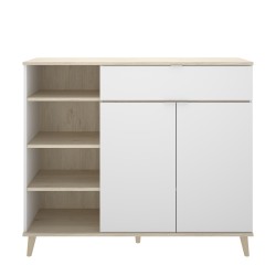 Mueble Auxiliar de Cocina Ada Blanco / Natural con 2 Puertas, Cajón y Estantería