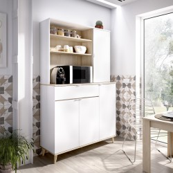 Mueble Auxiliar de Cocina color Blanco/Natural con 4 puertas y cajón