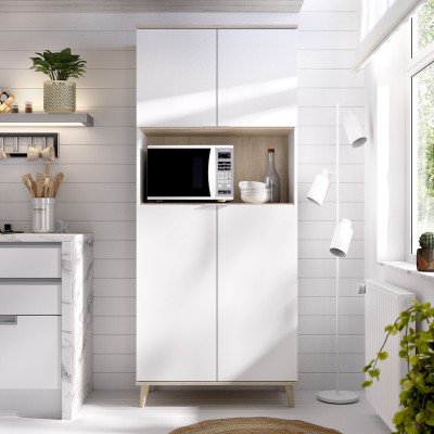 Mueble Auxiliar de Cocina Ada Blanco / Natural con 4 puertas y hueco