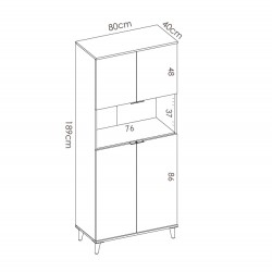 Medidas del Mueble Auxiliar de Cocina Ada Blanco / Natural con 4 puertas y hueco
