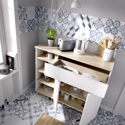 Mueble Auxiliar de Cocina Ada Blanco / Natural con 2 Puertas, Cajón y Estantería