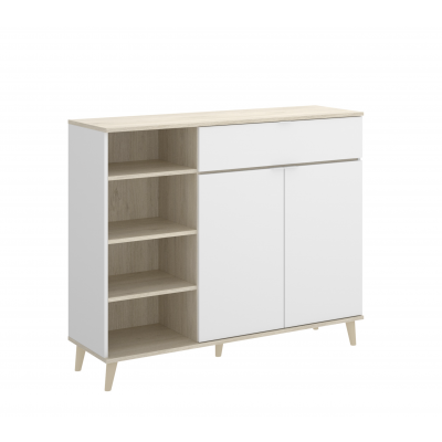 Mueble Auxiliar de Cocina Ada Blanco / Natural con 2 Puertas, Cajón y Estantería