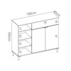 Medidas Mueble Auxiliar de Cocina Ada Blanco / Natural con 2 Puertas, Cajón y Estantería