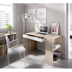 Mesa Escritorio Kayac con Estante y Cajón Natural / Blanco