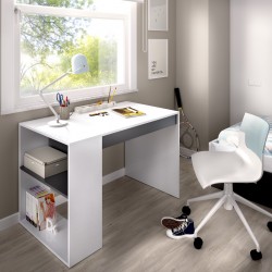 Mesa Escritorio Kayac con Estante y Cajón Blanco / Grafito
