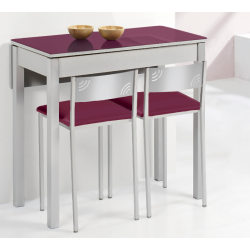 Mesa de Cocina Petra Extensible con 1 Ala caída de 80X40 (80X60) Cristal Berenjena