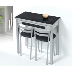 Mesa de Cocina de Cristal Lena de 90x50 Extensible tipo libro con Cajón Negro