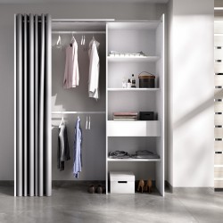 Armario Vestidor Suit Blanco con 1 Cajón y Cortina Gris
