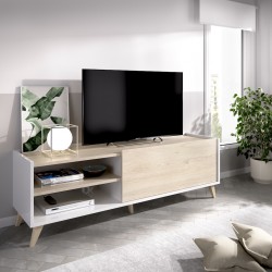 Mueble TV Oslo con Patas, Acabado Blanco / Roble Natural de 155x43x47 cm